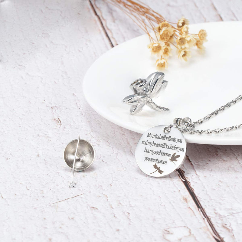 [Australia] - Dragonfly Urn Necklace for Ashes My Soul Knows You are at Peace Memory Tag Cremation Jewelry Bent tail 