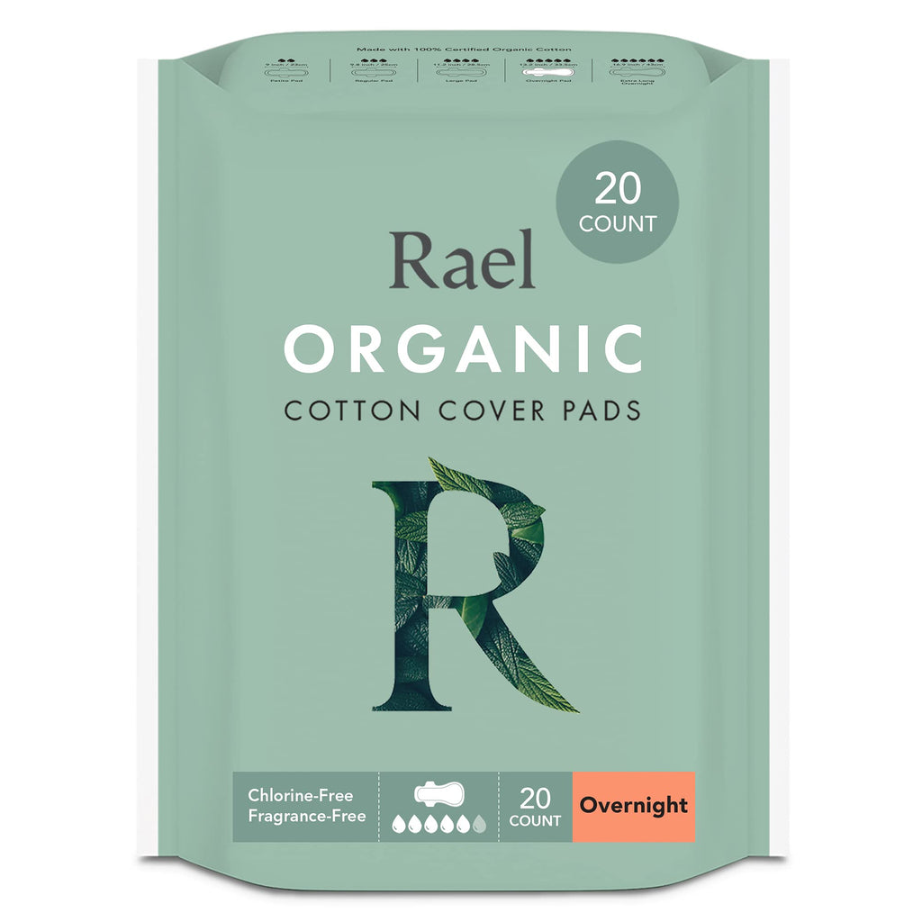 [Australia] - Rael Organic Sanitary Towels Heavy Absorbency, Unscented, Ultra Thin Pads with Wings for Women (Overnight, 20 Count) 20 Count (Pack of 1) 
