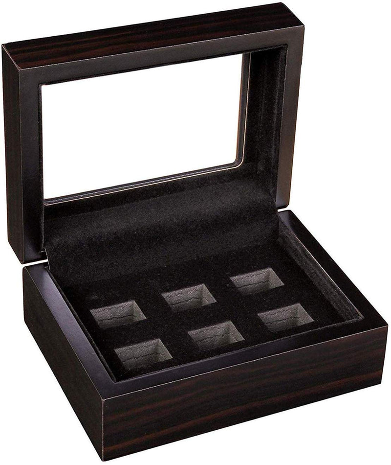 [Australia] - RECHIATO Sports Ring Display Case Sports Ring Storage Box Wooden Black Velvet Lining Flat 6 Slots, Flat 