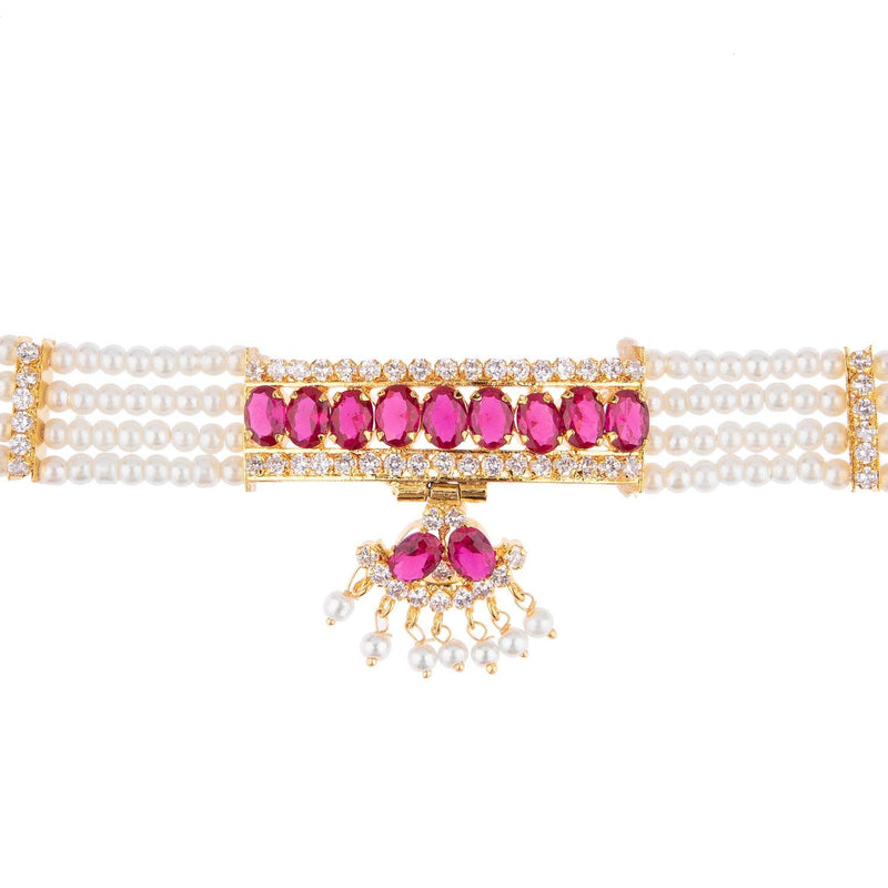 [Australia] - Efulgenz Indian Traditional 18K Gold Tone Plated Ruby Pearl Beaded Collar Strand Moti Choker Necklace Jewelery Festive Costume Accessories for Women and Girls Pink,Pearl 