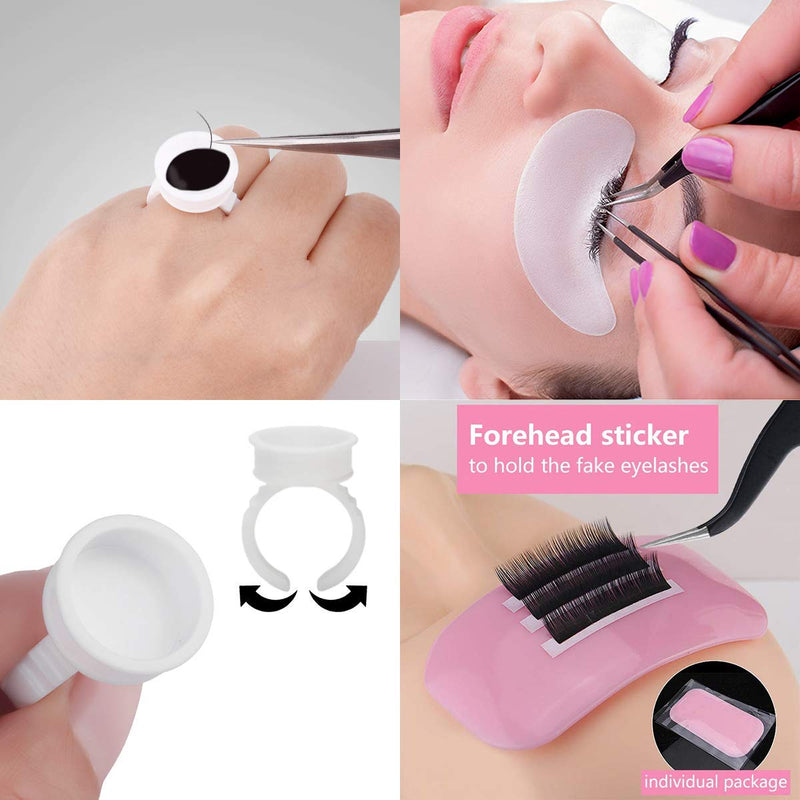 [Australia] - Eyelash Extension Kit 410Pcs, including Stainless Steel Precision Tweezers Set, Disposable Eyelash Mascara Brush Wand, Cotton Swabs 200Pcs, Cup Rings 100Pcs, Tapes, Eyelash Holder Pad 