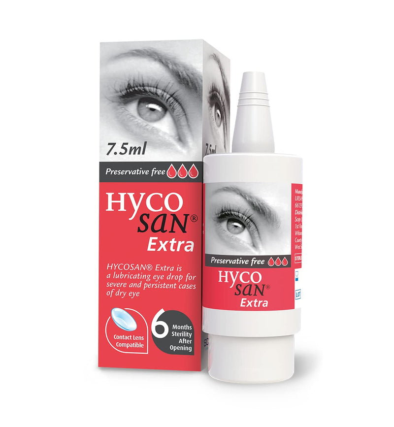 [Australia] - Hycosan Extra - Preservative Free Eye Drops - Sodium Hyaluronate 0.2% - for Treatment of Dry Eyes -7.5ml Hycoscan Extra 7.5 ml (Pack of 1) 