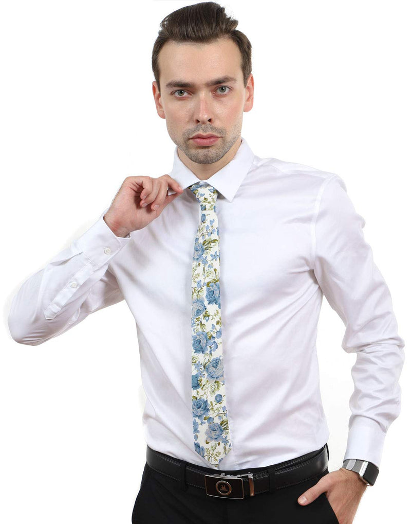 [Australia] - JESLANG Men's Cotton Printed Floral Tie 2.56" Skinny Narrow Necktie Various Designs 10 