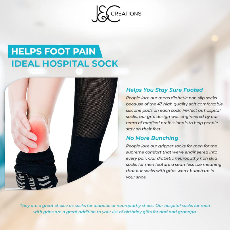 [Australia] - Hospital Socks With Grips - Diabetic Neuropathy Socks - Physician Designed - Non-Slip Socks (Size: Mens 10-13, Womens 9-11) Black (Men) 