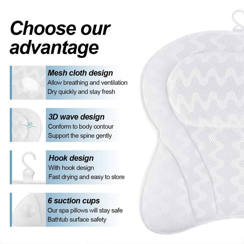 [Australia] - CHRUNONE Bath Pillow, Bathtub Pillow for Neck and Back Support, 3D Air Mesh Breathable Bath Pillows for Hot Tub Jacuzzi Spa 