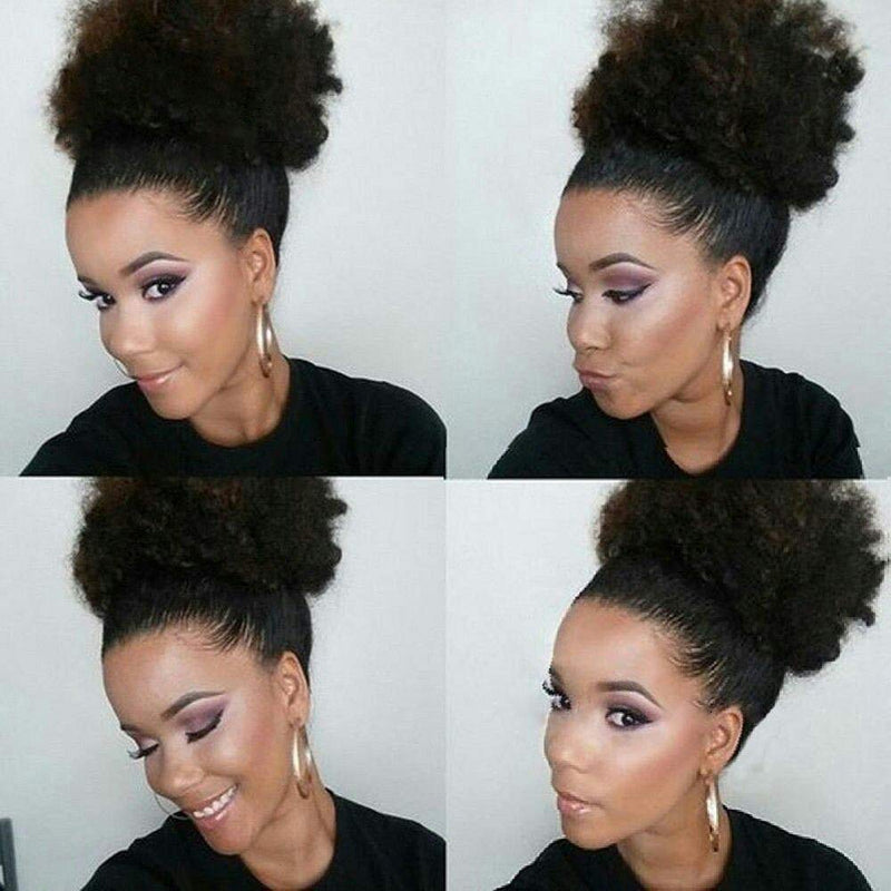 [Australia] - THEMIS HAIR Afro Puff Drawstring Ponytail For Black Women, High Puff Drawstring Short Ponytail Bun For Short Natural Hair, Afro Kinky Curly Ponytail Hairpieces With Clip In Color 1B 