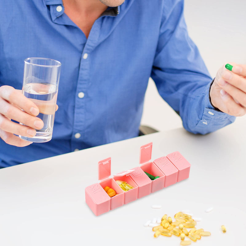 [Australia] - shunbang yuan Pill Box 7 Days Pill Organiser,7 Grids Weekly Pill Cases with Braille Portable Plastic Storage Boxes Organizers,2pcs, Pink 
