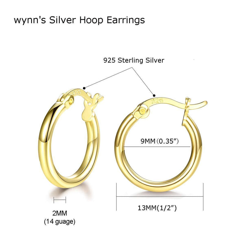 [Australia] - wynn's Silver Hoop Earrings for Women, 925 Sterling Silver Hoops Earrings, Anti-allergic Huggie Hinged Small Slepper Hoops, Gift for Girls, Diameters in 13/16/20 mm, 3 Colors in Silver/Gold/Rose Gold 13mm 