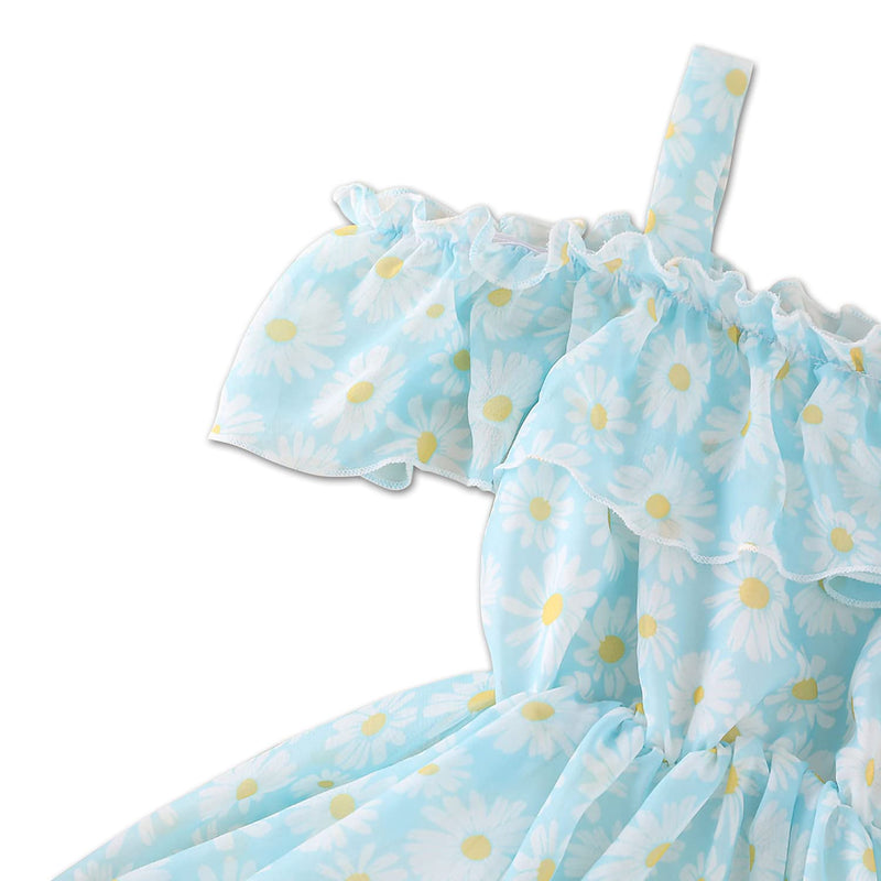 [Australia] - KuKitty Summer Toddler Baby Girls Floral Dress Chiffon Princess Tutu Dresses Suspender Sundress Blue 12-18 Months 
