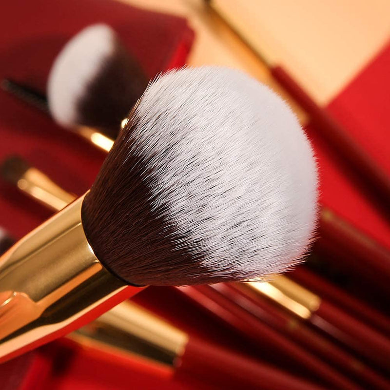 [Australia] - DUcare Makeup Brushes Red 10 Piece Makeup Brush Set with Case Premium Synthetic Hairs Kabuki Foundation Blending Eye Cosmetic Brushes Kit 10PCS 