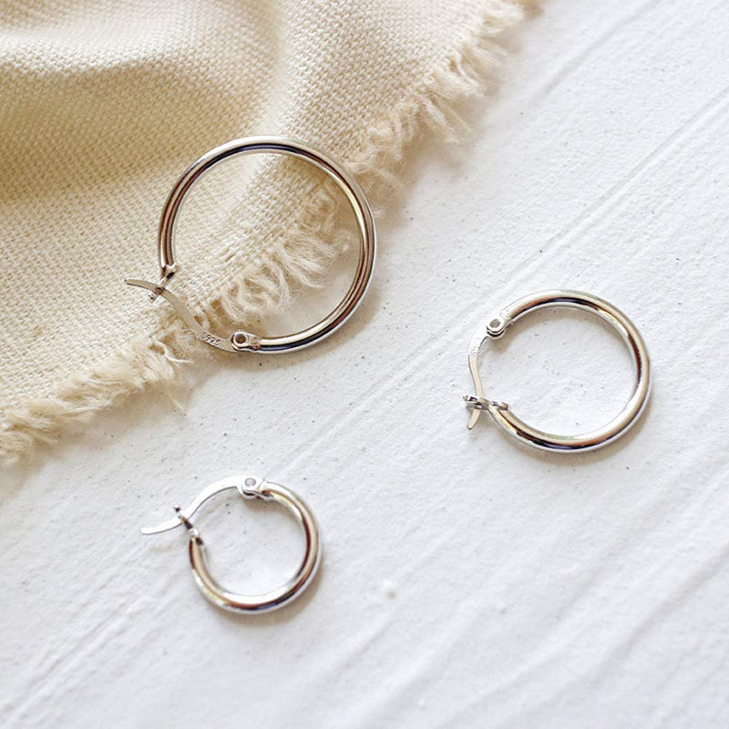 [Australia] - Small Hoop Earrings for Women Teen Girls Kids Sensitive Ears Sterling Silver 2mm Tiny Round-Tube Fashion Huggie Tiny Hoops Hypoallergenic 12mm 