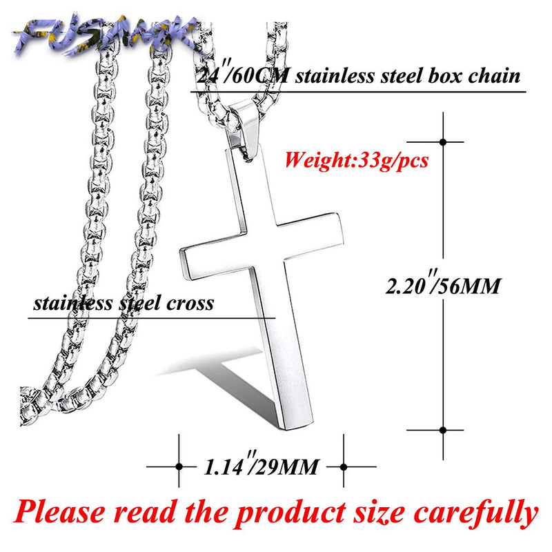 [Australia] - Fusamk Fashion Titanium Steel Prayer Cross Pendant Necklace,24" Box Chain Steel Cross 
