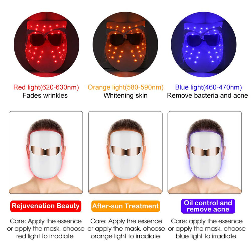 [Australia] - Yofuly USB LED Face Light Therapy Mask, 3 Colours Red, Blue and Orange Skin Wrinkle Face Skin Care for Salon Home Use 