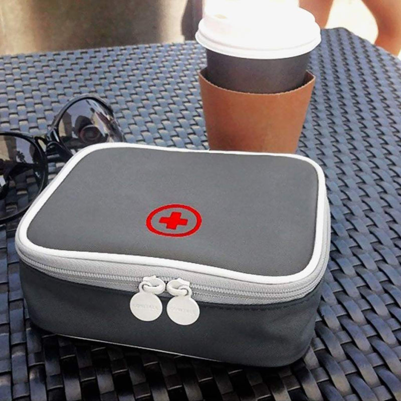 [Australia] - SwirlColor Portable First Aid Pouch Small Pill Organiser Easy Carry Empty Medicine Container With Multi-pocket for Travel 13x10x4cm (Grey) 