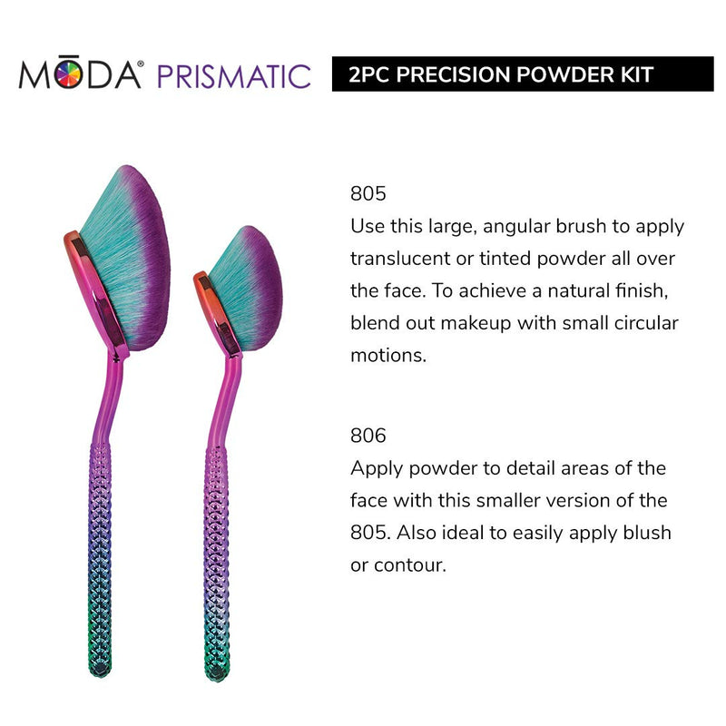 [Australia] - MODA Full Size Prismatic Precision Powder 2pc Oval Makeup Brush Set, Includes - Large Precision Powder, Small Precision Powder Brushes 