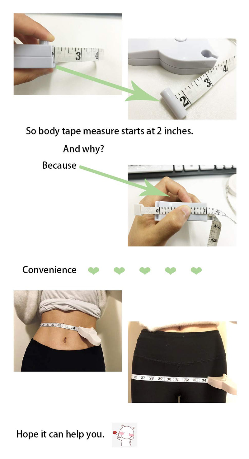 [Australia] - WIN TAPE 80'' 205cm Waist Body Tape Measure with Push Button, Measuring Waist and Arms (White) White 