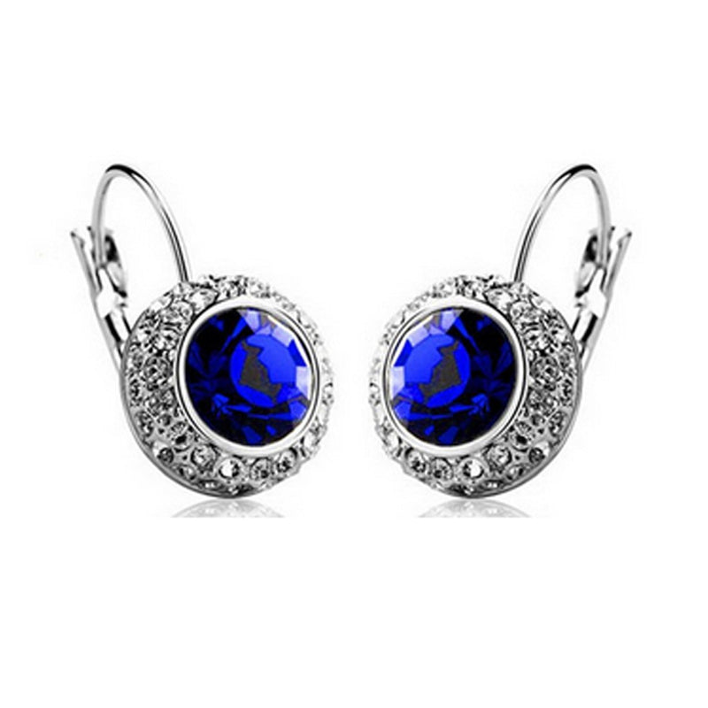 [Australia] - MAFMO White Platinum Plated Crystal Round Shaped Necklace Bracelet Earrings Set Women Fashion Jewelry Royal Blue 