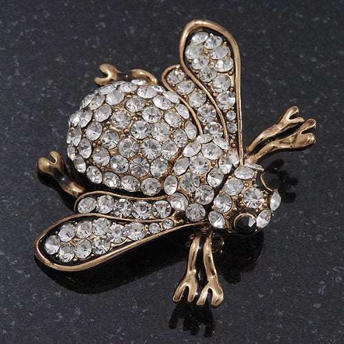 [Australia] - Avalaya Swarovski Crystal Bee Brooch (Burn Gold Metal) - 4.5cm Length 