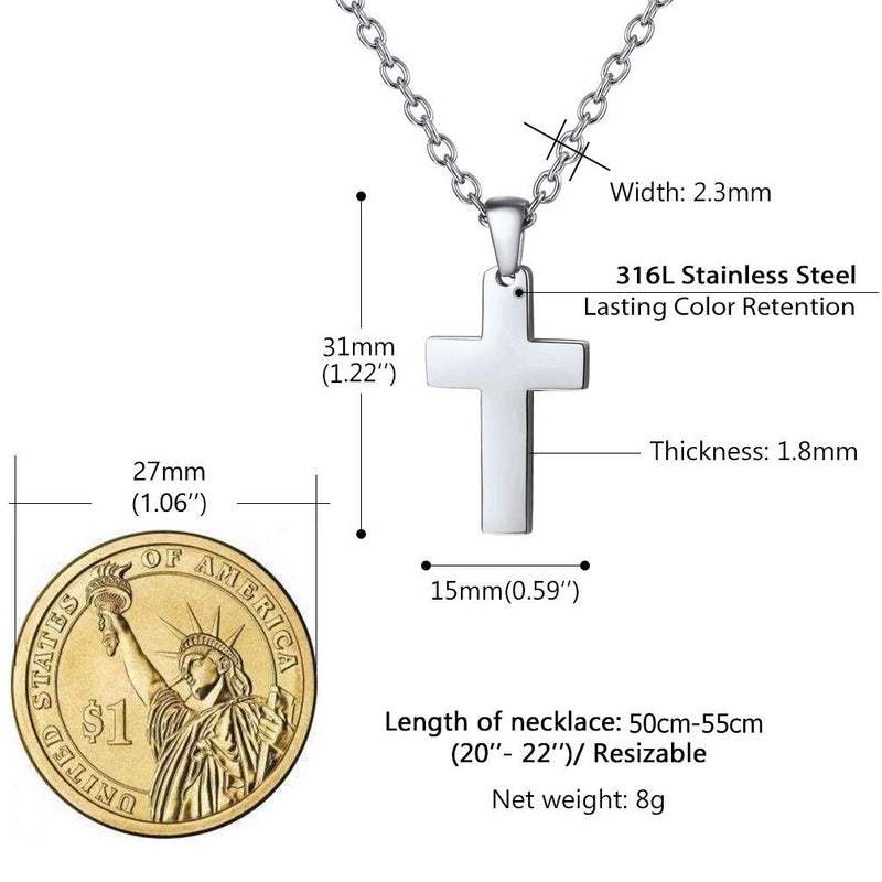 [Australia] - PROSTEEL Cross Necklace for Men Women, 316L Stainless Steel，Gold/Silver/Black/Rose Gold/Blue Tone, Hypoallergenic, Two Sizes, Come Gift Box Silver-Small 01 stainless steel-non engraving 