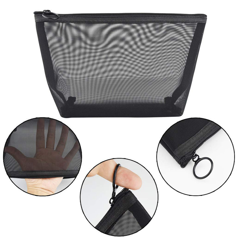 [Australia] - 4 Pieces Portable Mesh Cosmetic Bags Breathable Makeup Bags Black Mesh Zipper Pouch for Home Offices Travel Accessories Organizer, 2 Sizes 