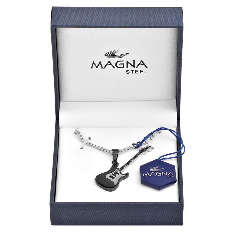 [Australia] - Magna Steel Men's Stainless Steel Rock Electric Guitar Bass Pendant Necklace with 24" 3mm Rolo Chain Black 