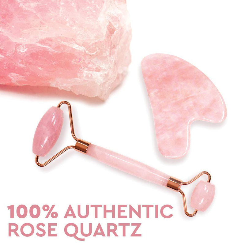 [Australia] - Jade Roller for Face - Rose Quartz Face Roller and Gua Sha Set for Skincare, Under Eye Bags, Puffy Eyes and Face Massager 