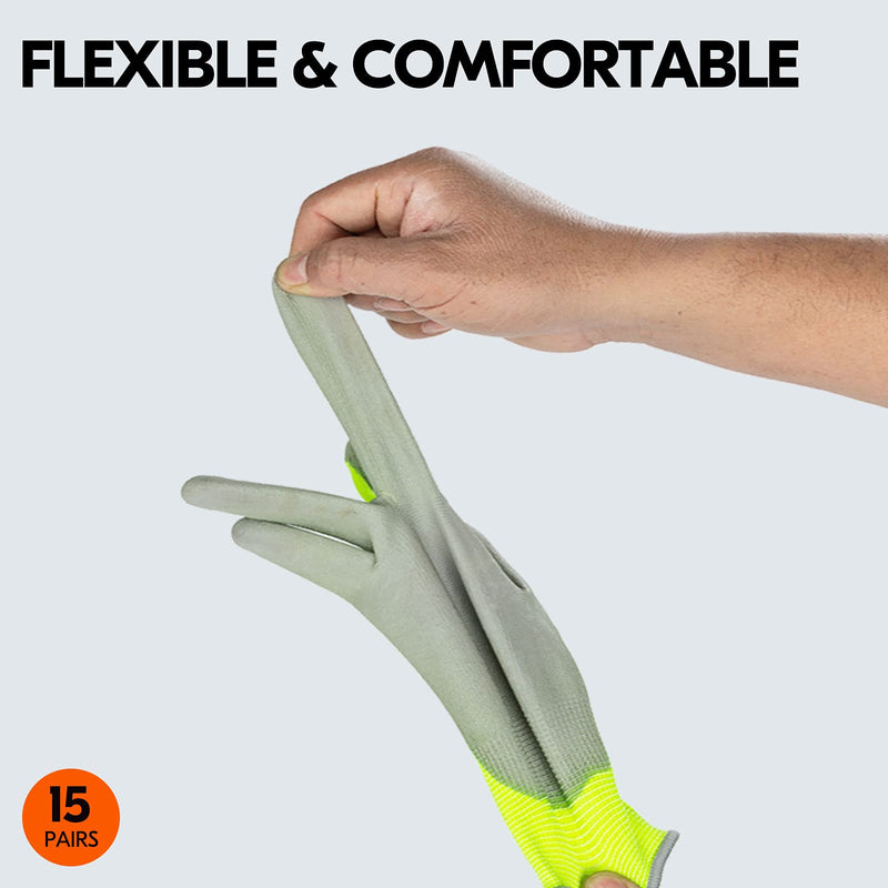 [Australia] - Vgo 15Pairs Safety Work Gloves,Gardening Gloves,Polyurethane Coated,Dipping Gloves,Latex Free(Size S,Fluorescent Yellow,PU2103) S (Pack of 15) Yellow-PU2103 