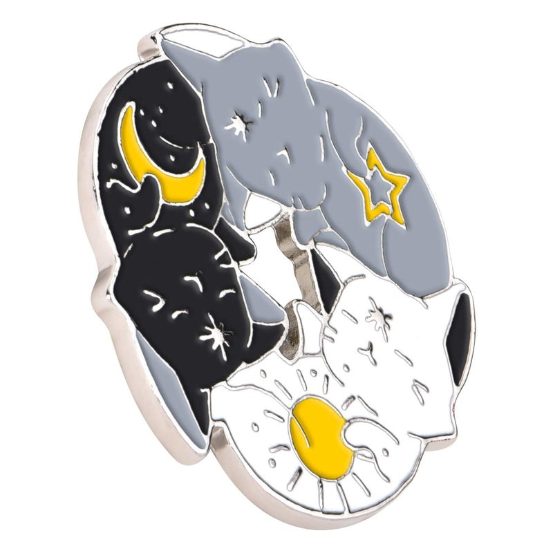 [Australia] - Avamie Three Cats Hugging Circle Enamel Lapel Pin, Yin and Yang Balance Original Design Cat Pin, for clothes, backpack, hat, handbag and collection 