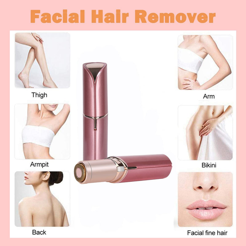 [Australia] - Facial Hair Removal for Women, Painless Face Hair Shaver Electric Hair Remover Mini Face Hair Trimmer USB Rechargeable Body Razor for Face/Cheek/Lips/Peach Fuzz/Chin with Clean Brush & Storage Bag 