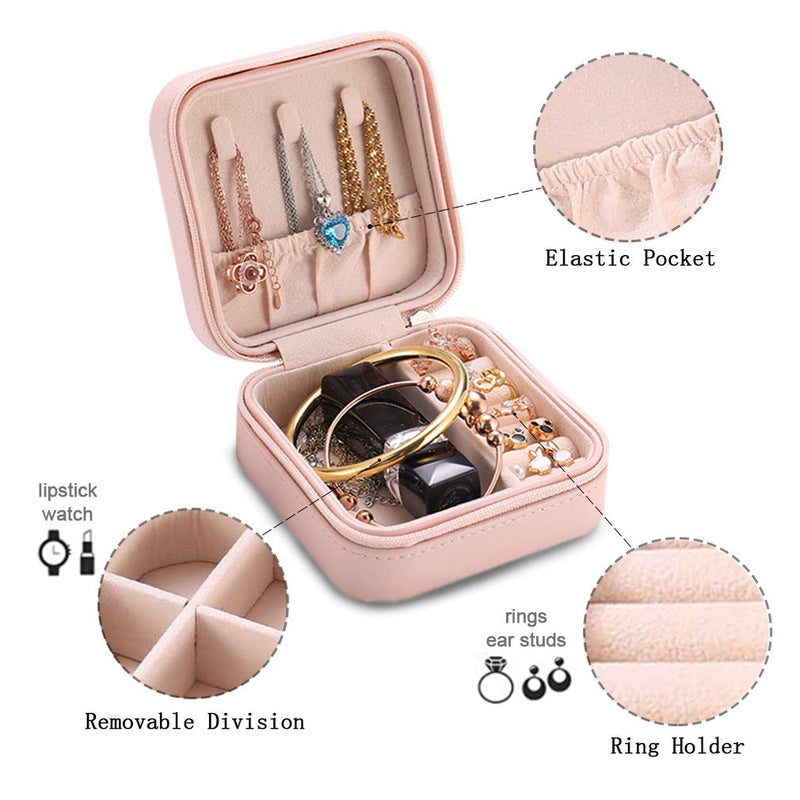 [Australia] - PHABULS Small Travel Jewelry Box for Women Earring Ring Necklace Bracelet Travel Portable Box for Storage(Romantic Pink) A Romantic Pink 