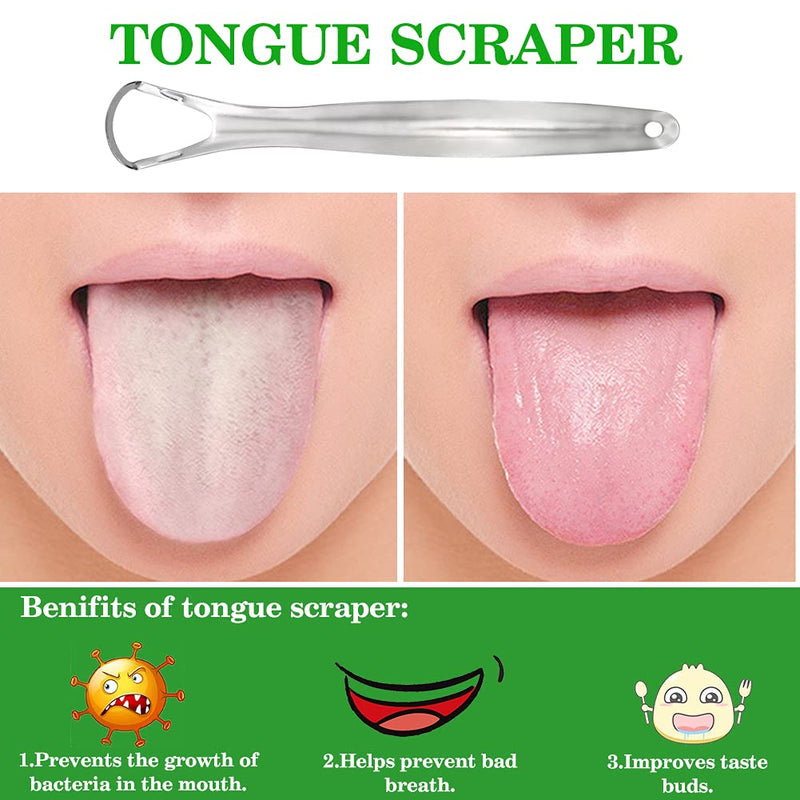 [Australia] - Tongue Scraper Set, Stainless Steel Oral Tongue Cleaners Tongue Scraper Reduce Bad Breath Tool with Travel Small Case (3Pack, Silver) 