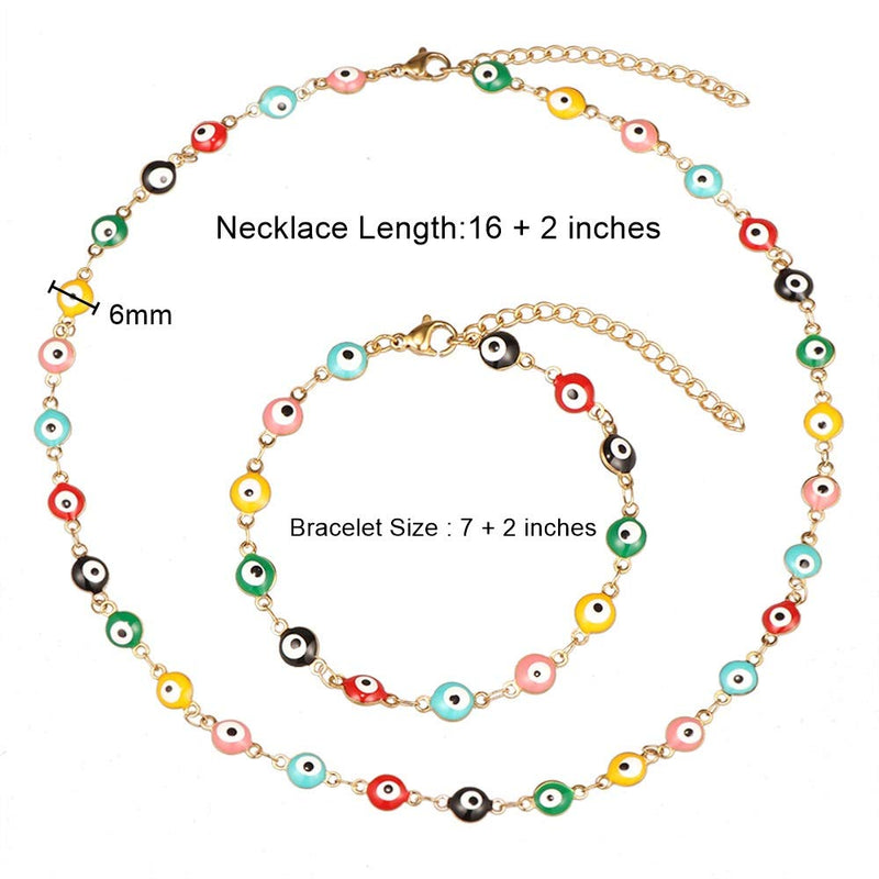 [Australia] - Evil Eye Necklace Bracelet Set for Women Girls,18k Gold Plated Stainless Steel MIX Color 