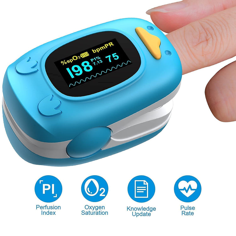 [Australia] - Children Fingertip Pulse Oximeter Blood Oxygen Saturation Monitor for Baby Kids and Pediatric Portable Oxygen Monitor with OLED Screen Included Batteries Blue 