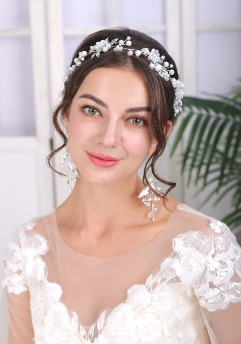 [Australia] - Sither Bridal Headband Wedding Silver Hair Band Vine Bridal Headband Hair Accessories Hair Vine Headpiece for Bride Hair Clips for Prom Party 