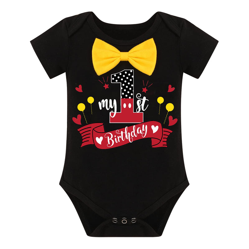 [Australia] - Baby Boy Mouse 1/2 First Birthday Outfit Romper + Suspenders + Pants + Headband Half Way to One Cake Smash Photo Shoot 6-12 Months Black - My 1st Birthday 