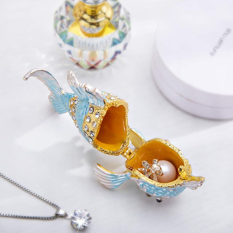 [Australia] - YU FENG Crystals Bejewelled Cute Goldfish Jewelry Trinket Box Hinged Collectible Animal Figurines Tiny Storage Box for Jewel,Treasures 