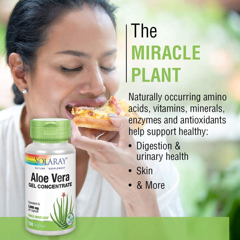 [Australia] - Solaray Aloe Vera Gel Concentrate | Equivalent to 2000 mg | Antioxidant Activity & Healthy Digestion & Skin Support | Non-GMO & Vegan | 100 VegCaps 