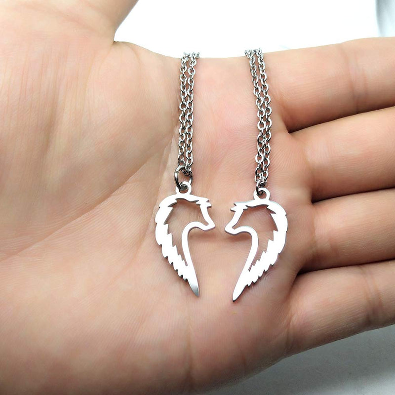 [Australia] - YOUCANDOIT2 Tribal Wolf Couples Statement Pendant Necklace Sweet Heart Jewelry for Lovers (Couple, Stainless-Steel) 