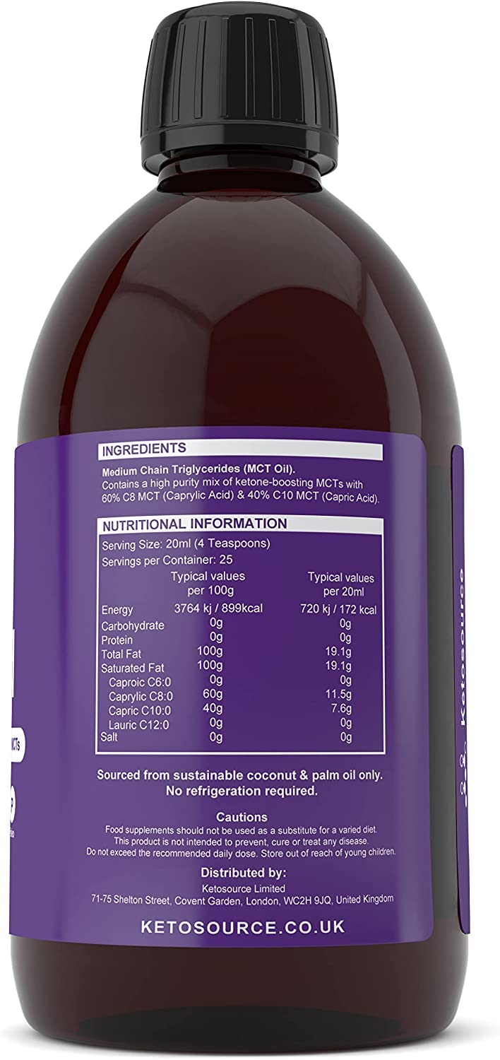 [Australia] - Ketosource� Pure MCT Oil | High Purity Source of Ketone-Boosting C8 & C10 MCTs | Supports Keto Nutrition & Fasting | Vegan Safe & Gluten Free | 500ml Bottle 