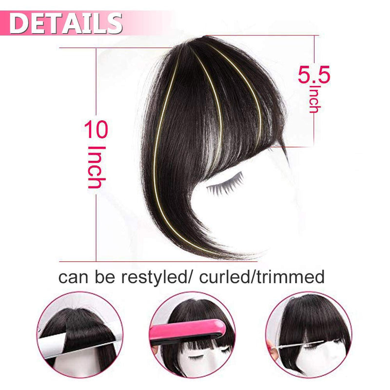 [Australia] - HMD Clip in Bangs 100% Human Hair Bangs Extensions for Women Clip on Fringe Bangs Real Hair Nice Natural Flat Neat Bangs with Gradual Temples One Piece Hairpiece for Party and Daily Wear (Brown Black) Curved Bangs Brown Black 