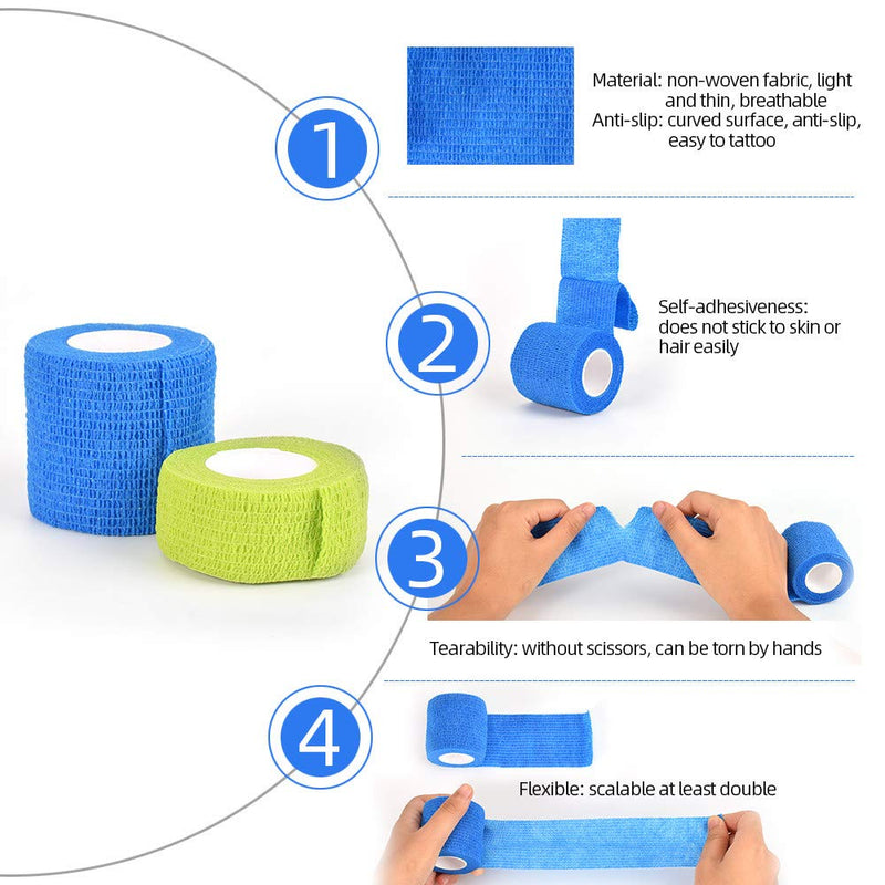 [Australia] - ATOMUS 5Roll Self Adherent Elastic Bandage Self Grip Bandage for Tattoo Grip Tape Handle Tube Tattoo Accessories Mix Color 5pcs 