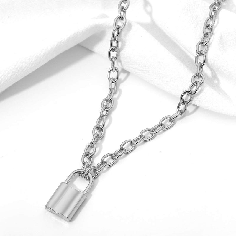 [Australia] - Krun Y Necklace Lock Pendant Simple Cute Necklaces Long Multilayer Chain Fashion Jewelry Women Girls Gift for Her 