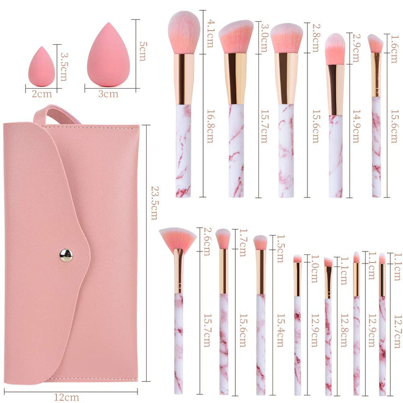 [Australia] - Makeup Brushes Gee-rgeous Professional 12Pcs Pink Marble Makeup Brush Set with Foundation Concealer Blush Eyeshadow Make Up Brushes Beauty Blender and Make Up Bag 