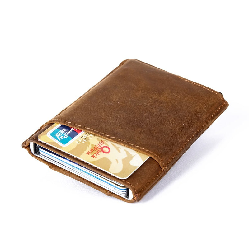 [Australia] - Dinghao RFID Blocking Slim Money Clip Aluminum Wallet Automatic Pop-up Card Case 01-texas Brown 