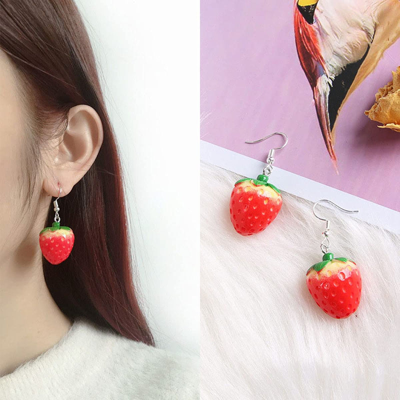 [Australia] - FUTIMELY 4 Pcs Strawberry Jewelry Set for Women Teen Girls Red Strawberry Necklace, Strawberry Earrings, Strawberry Ring, Strawberry Bracelet Cute Food Fruit Charm Jewelry Gift 