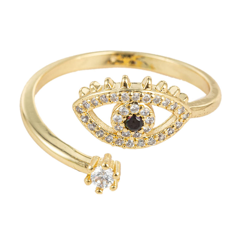 [Australia] - Evil Eye Ring for Women Men Teen Girls Boys - 18K Gold Plated Zircon Inlay Open Ring, Wide Evil Eye Mid Rings 01.eye & zircon 