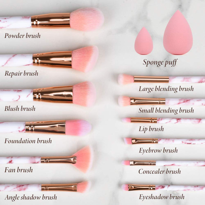 [Australia] - Makeup Brushes Gee-rgeous Professional 12Pcs Pink Marble Makeup Brush Set with Foundation Concealer Blush Eyeshadow Make Up Brushes Beauty Blender and Make Up Bag 