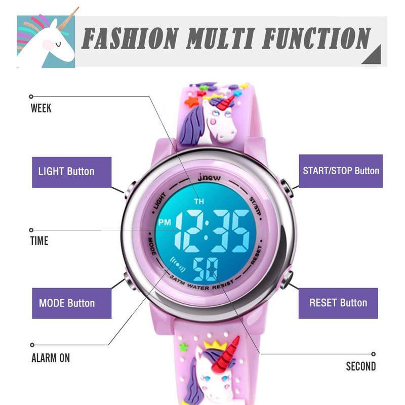 [Australia] - Kids Digital Sport Waterproof Watch for Girls Boys, Kid Sports Outdoor LED Electrical Watches with Luminous Alarm Stopwatch Child Wristwatch - Unicorn Lavender 