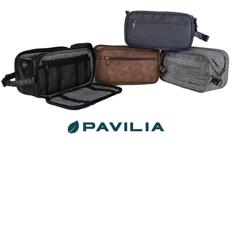 [Australia] - PAVILIA Toiletry Bag for Men, Travel Toiletries Bag|Water-resistant Dopp Kit, Leather Shaving Organizer for Cosmetic, Hygiene One Size Brown 