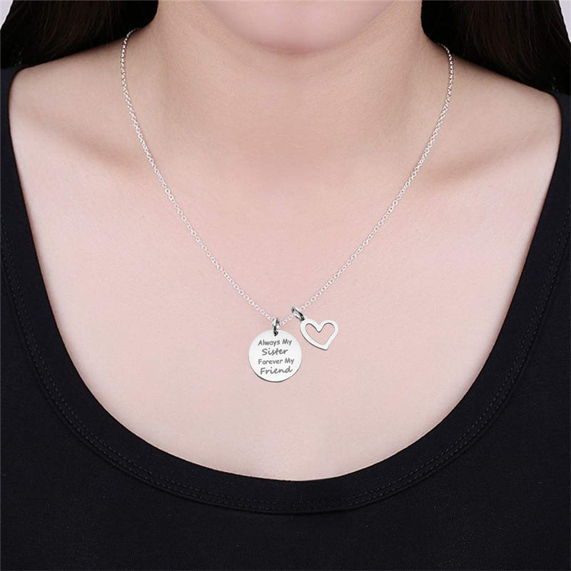 [Australia] - Always My Sister Forever My Friend Women Girl Heart Shape Necklace Family Friendship Gift 